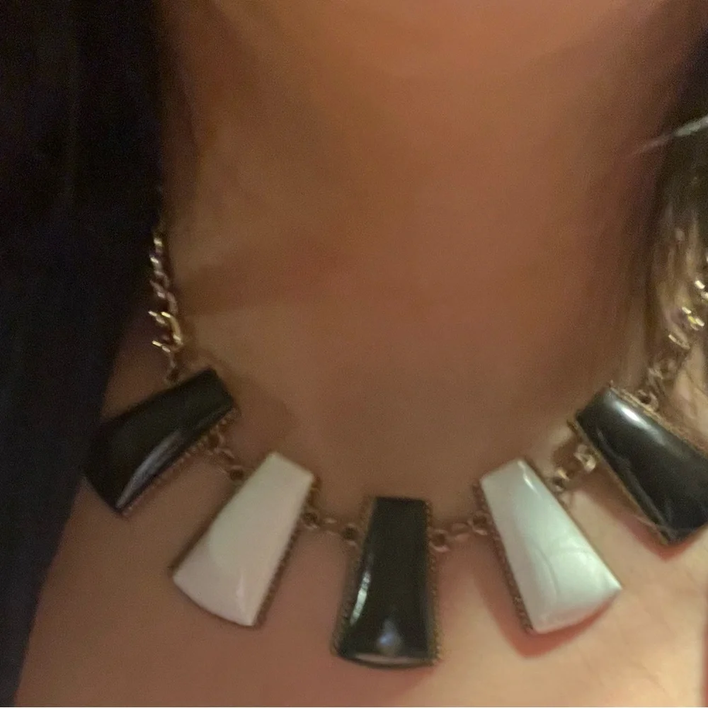 Choker Necklace Black White Rectangle Pendants Chunky Statement Gold Chain Link